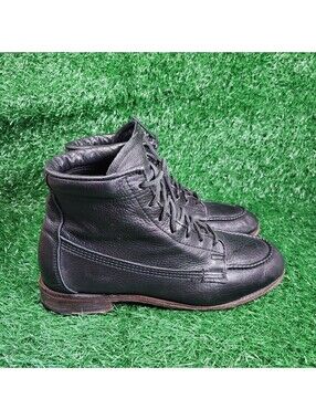 Vintage Shoe Company Mens 11 M Black Leather Moc Toe Lace Up Boots Made In USA